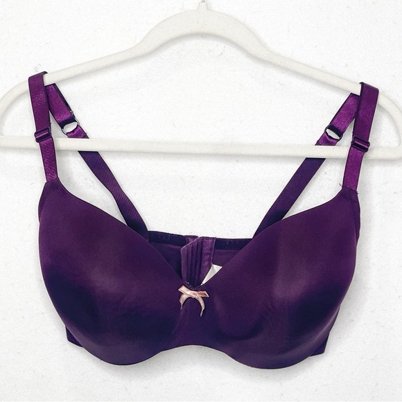 Cacique Lightly Lined Purple Balconette Wired Bra 34F Bow Detail Convertible - Picture 1 of 9